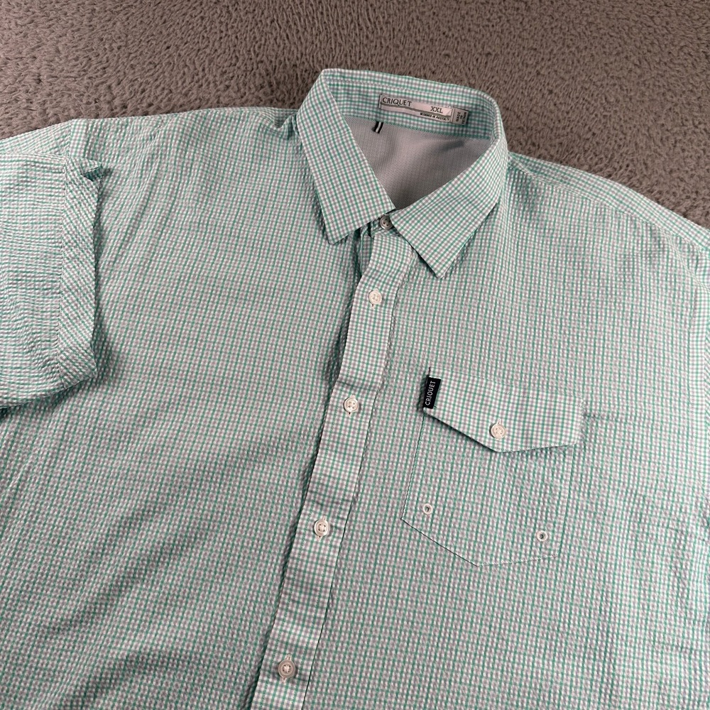 Criquet Casual Button Down Shirt Men's XXL Green‎ Cotton Blend Seersucker Vented